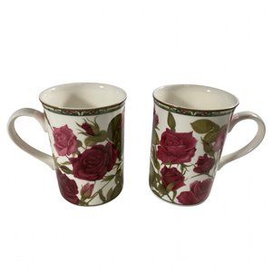 Burgundy Rose Mugs x2